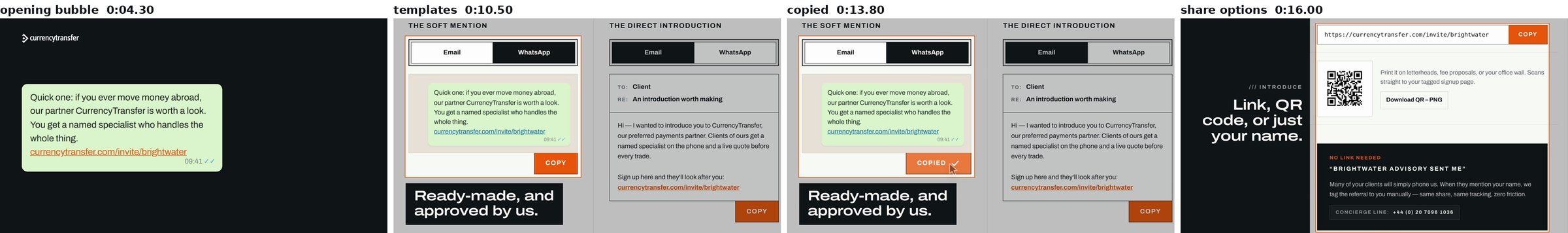 Now: the bubble, the templates, "Copied", then the share options.