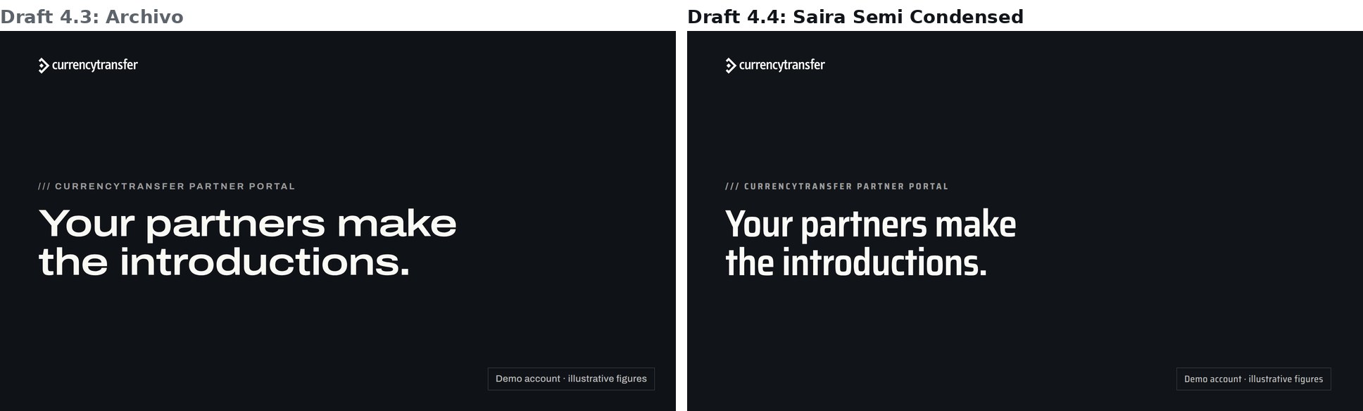 Title card: draft 4.3 in Archivo, left; Saira Semi Condensed, right